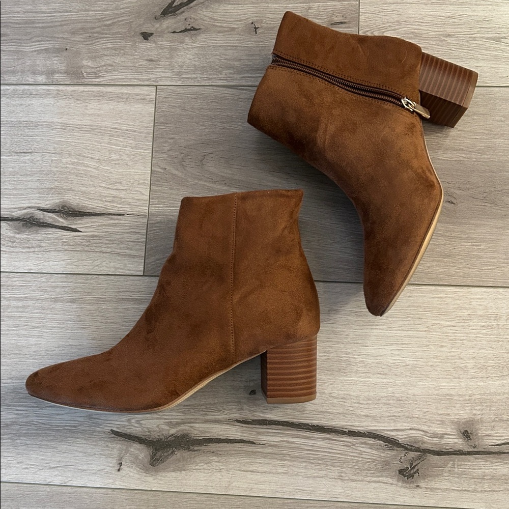 Women's Brown Suede Block Heel Ankle Boots